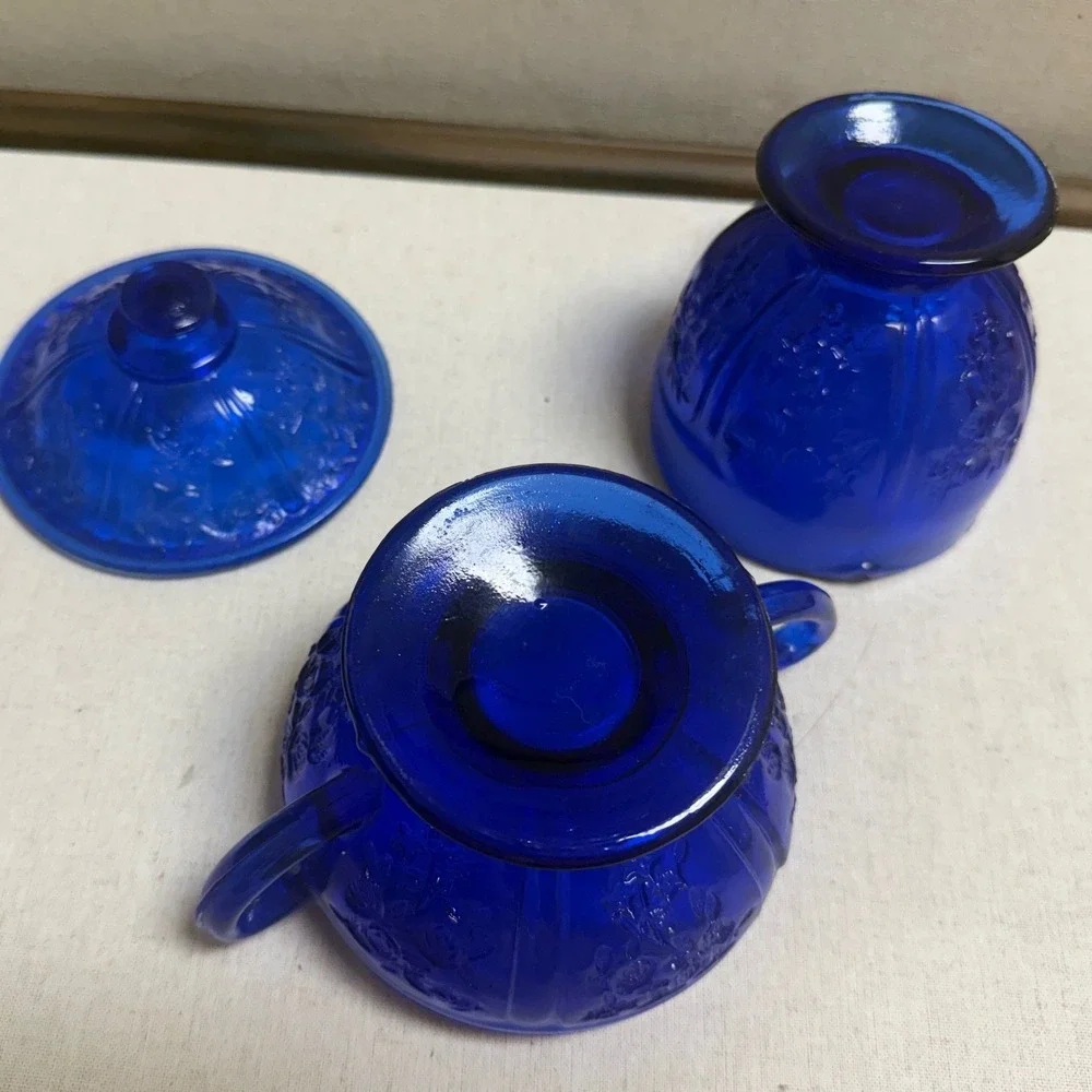 HAZEL ATLAS BLUE RARE cream AND sugar bowl with lid set!